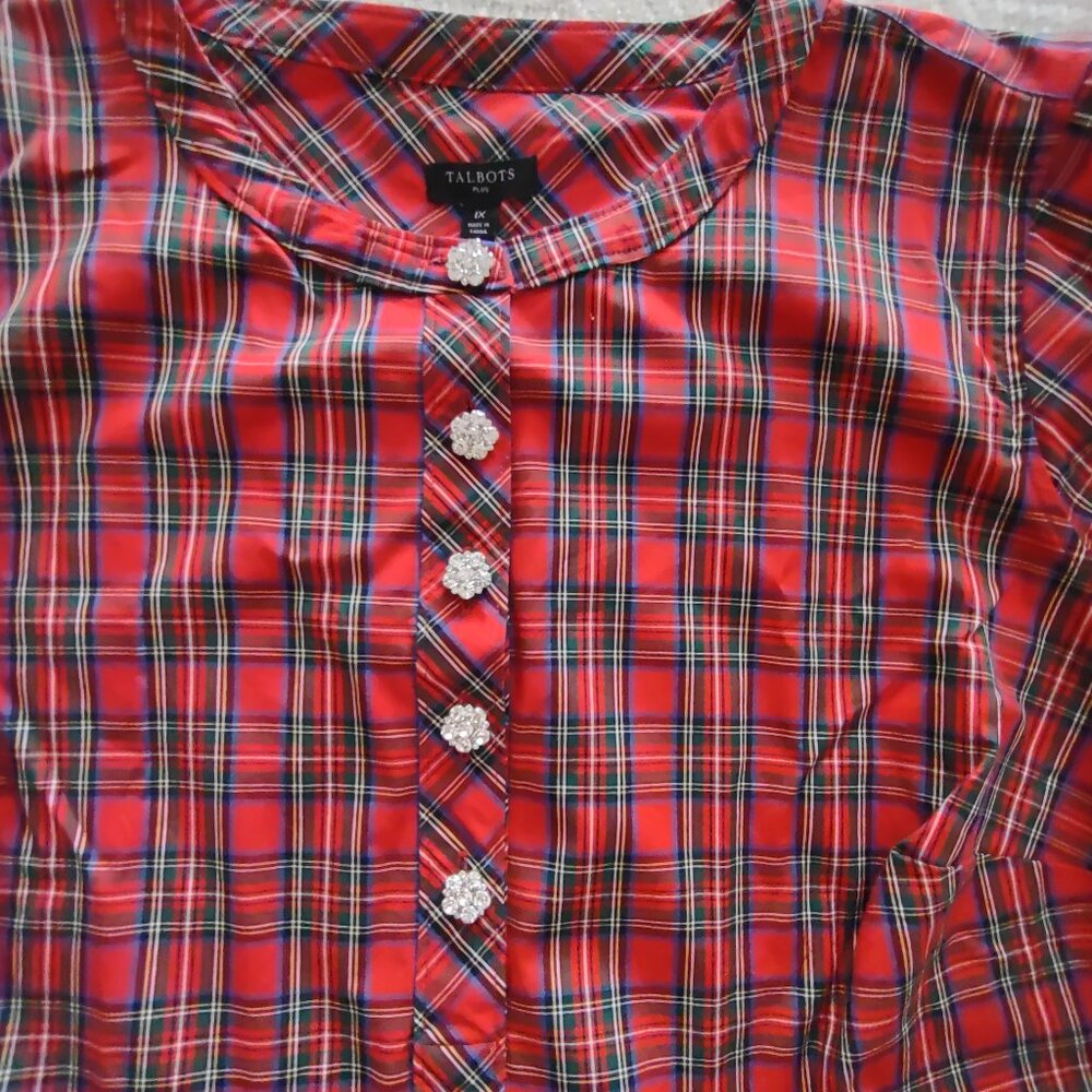 Talbots Red 'Stewart' Plaid Holiday Blouse